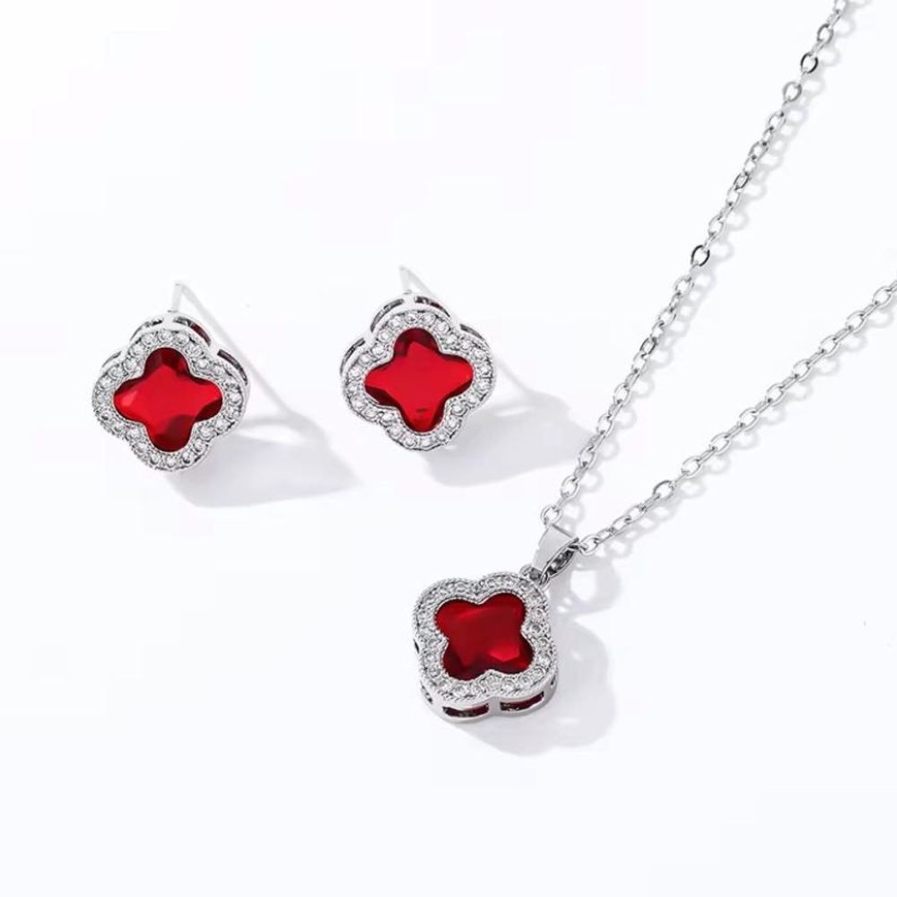 Elegant Red and Silver Jewelry Set